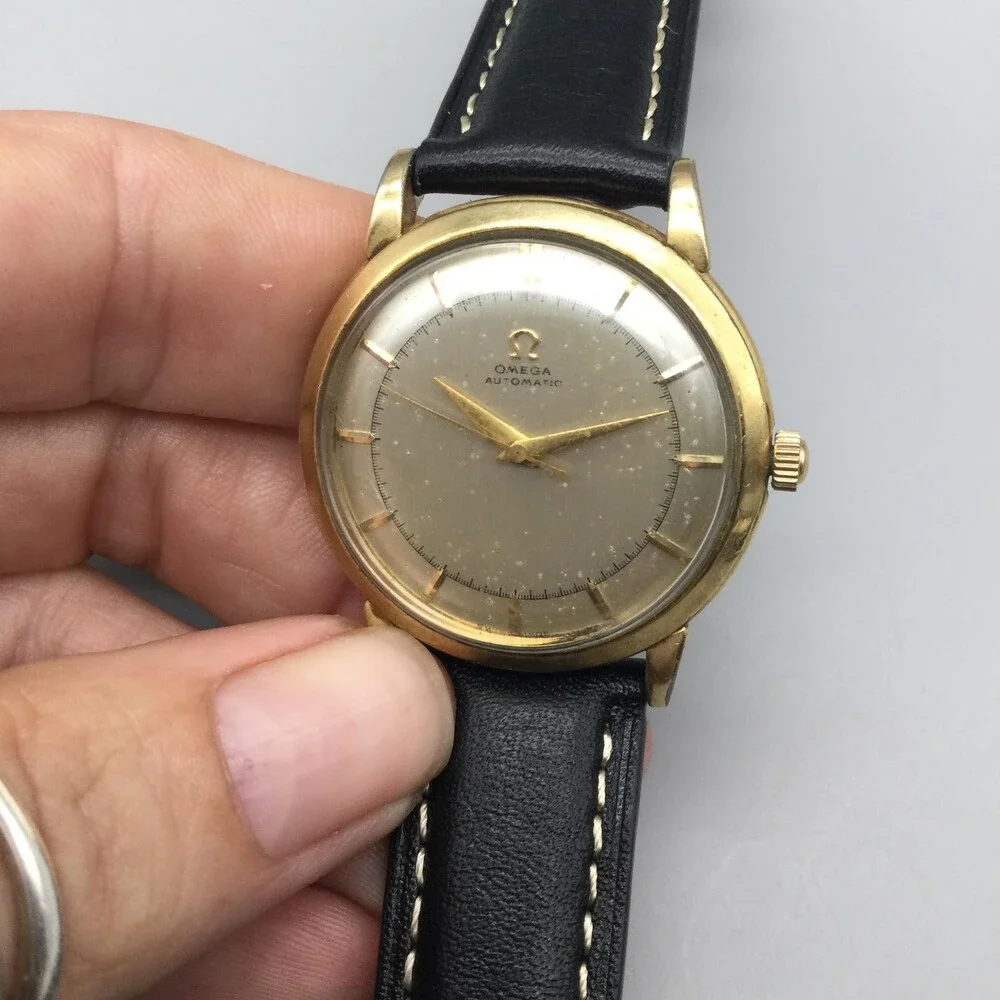 Vintage Omega Bumper Automatic Mens Watch 34mm Gold Plated Leather 17 Jewels